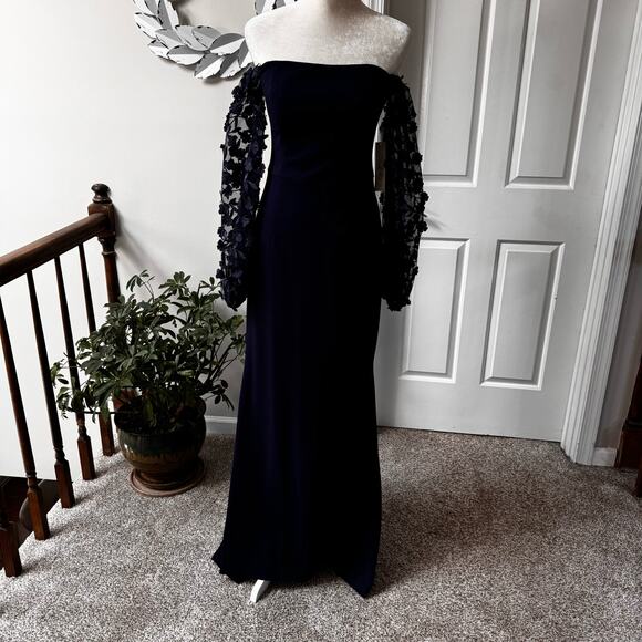 Eliza J Navy 3D floral sleeve long gown - mother of bride groom NWT - Picture 9 of 9